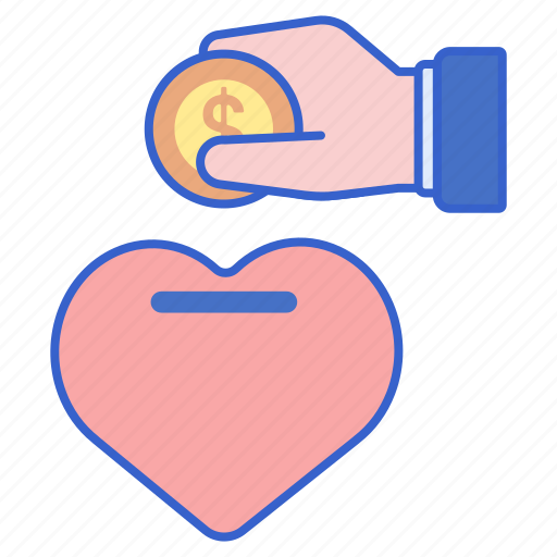 A graphic with a hand holding a coin above a piggy-bank in the shape of a heart. 